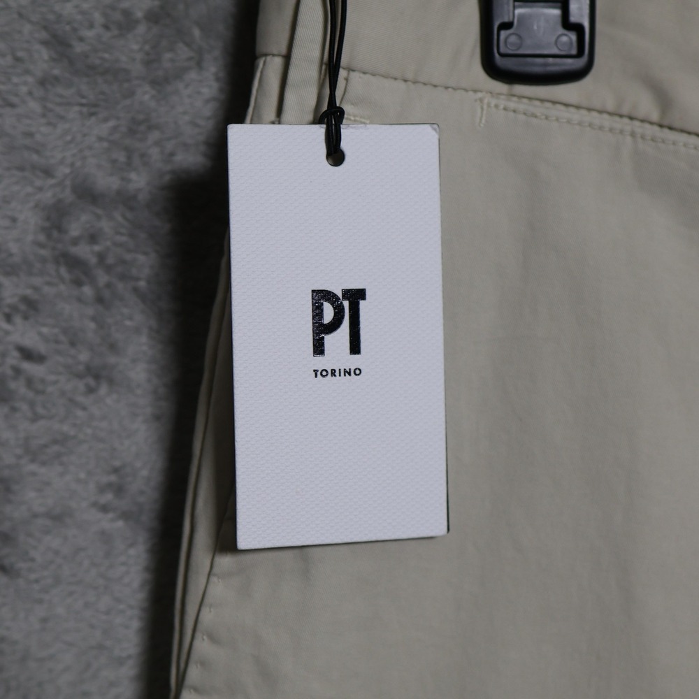 PT Torino Pants Mens 32x35 Beige Tan Slim Fit Chino Pleated Trousers Preppy FLAW - Picture 4 of 14